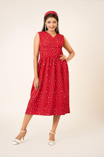 Red Playful Polka-dot Midi Dress