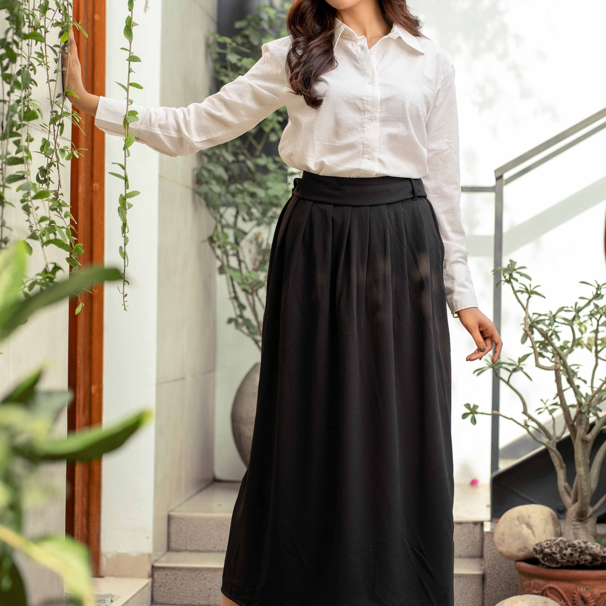 Classic Black & White Skirt Shirt Set