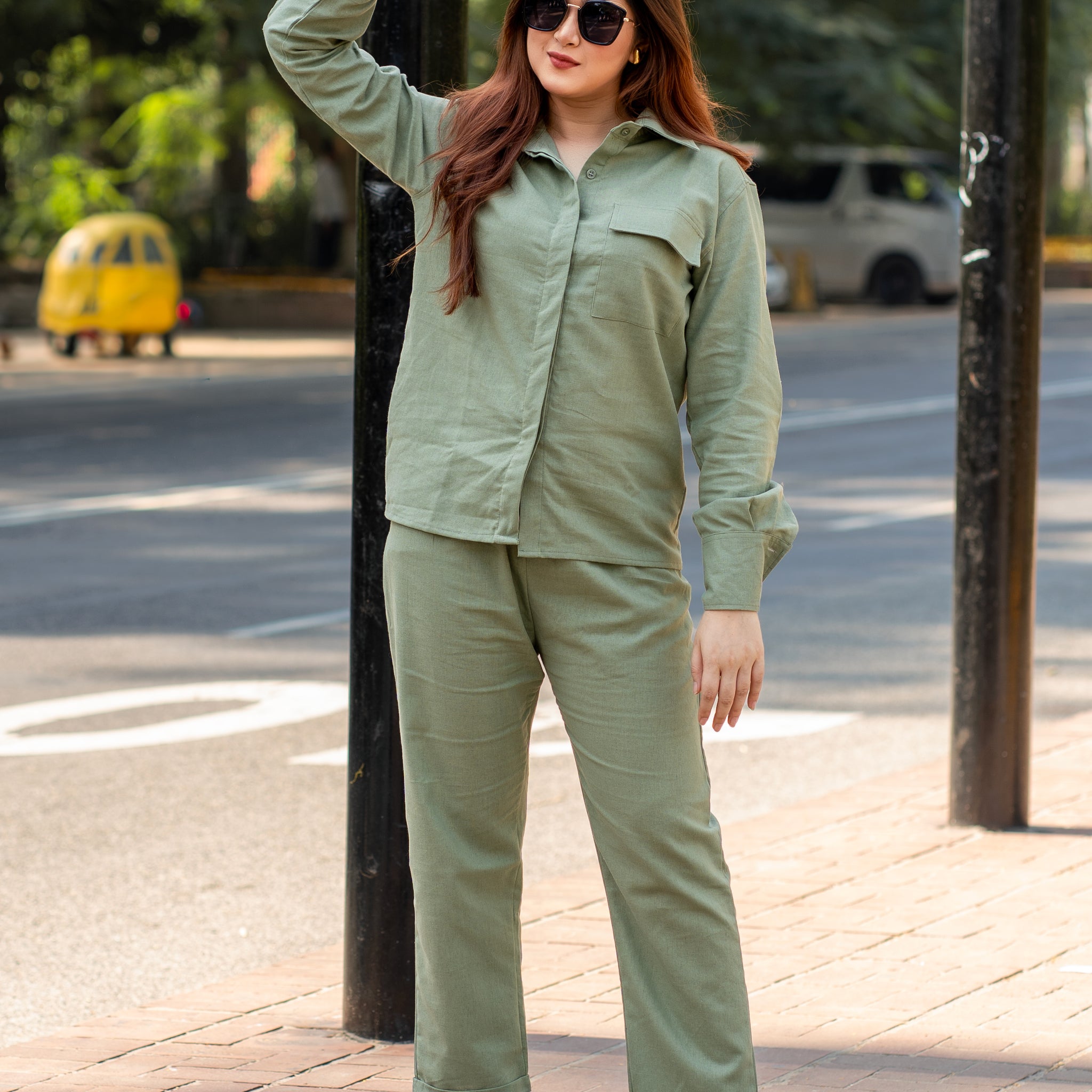 Olive Green Cotton Co-Ord Set for Women