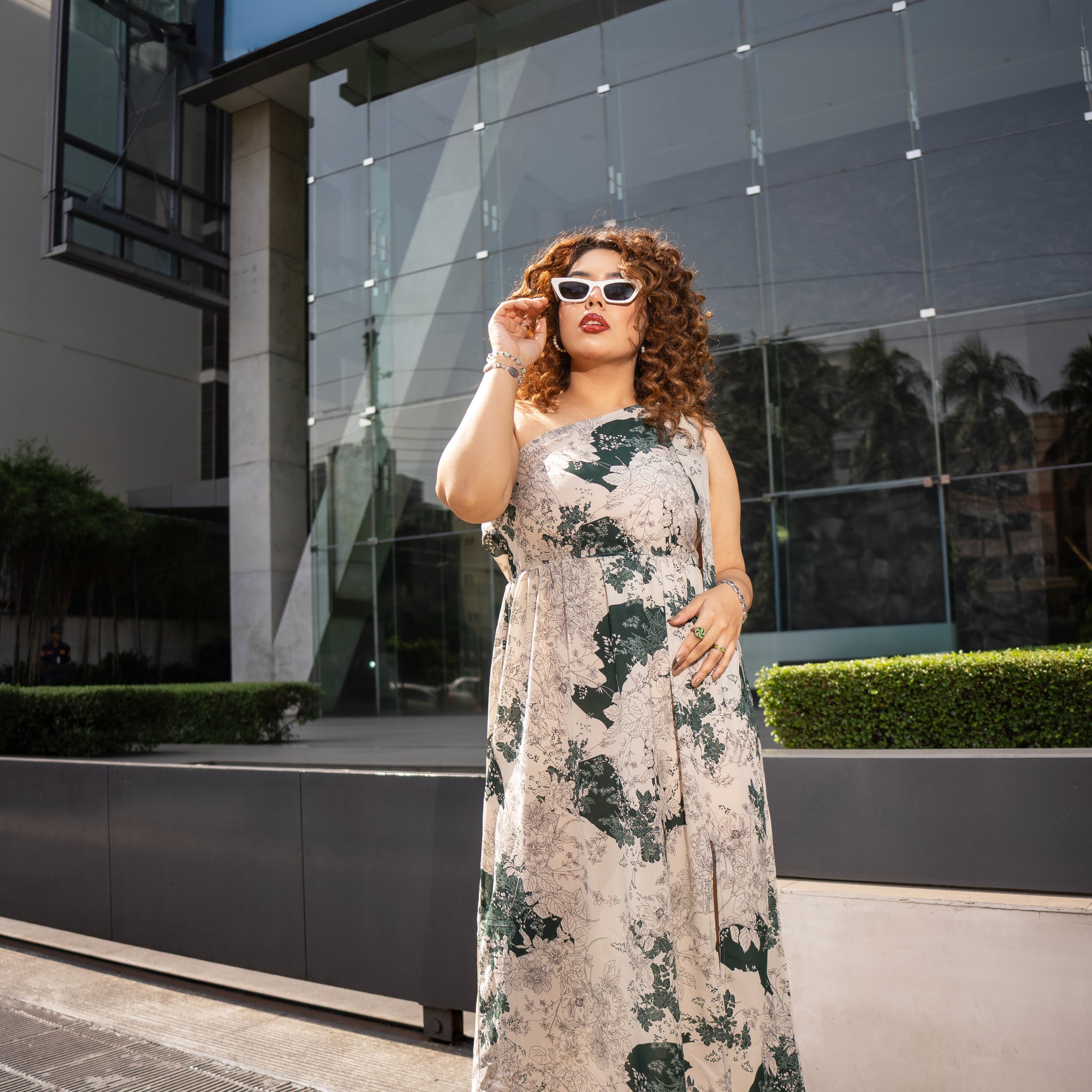SAPHELLA One Shoulder Floral Chiffon Dress
