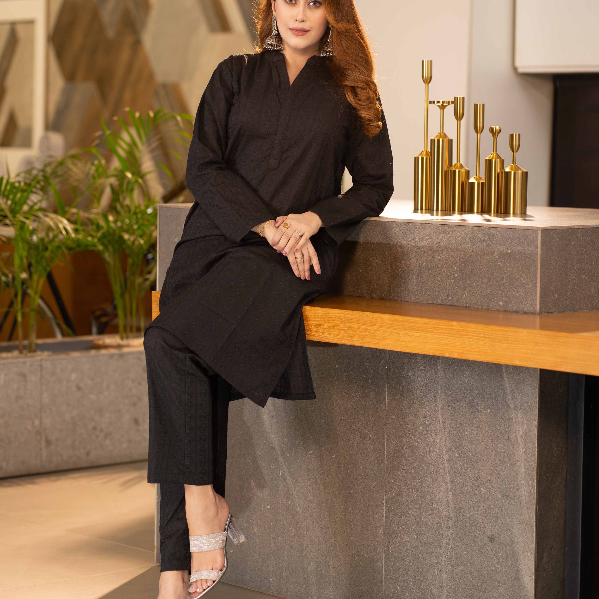 Black Embroidered 2-Piece Set