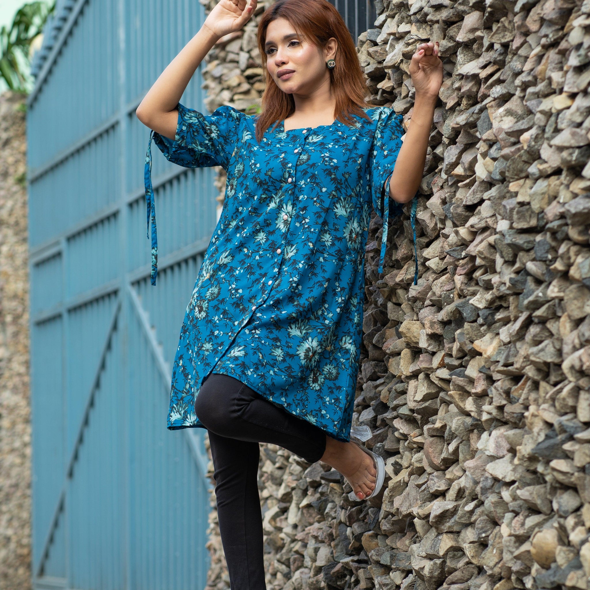 Floral Longline Button-Down Tunic