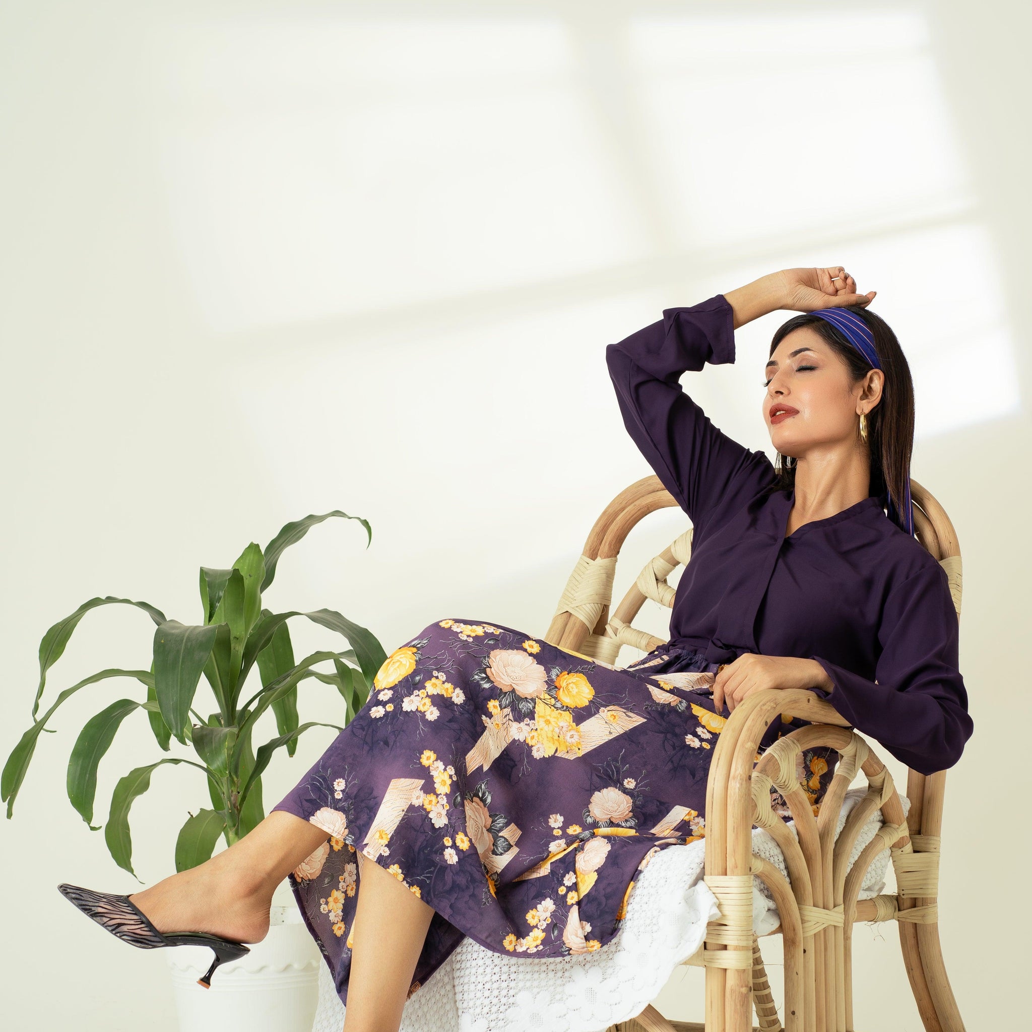 SAPHELLA Modely Floral Print Surplice Front Belted Dress
