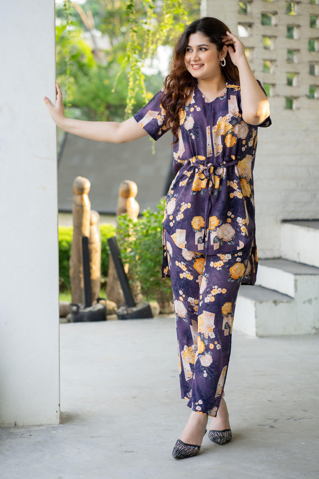 Women's Short Sleeve Floral Patternd Co-Ord Set