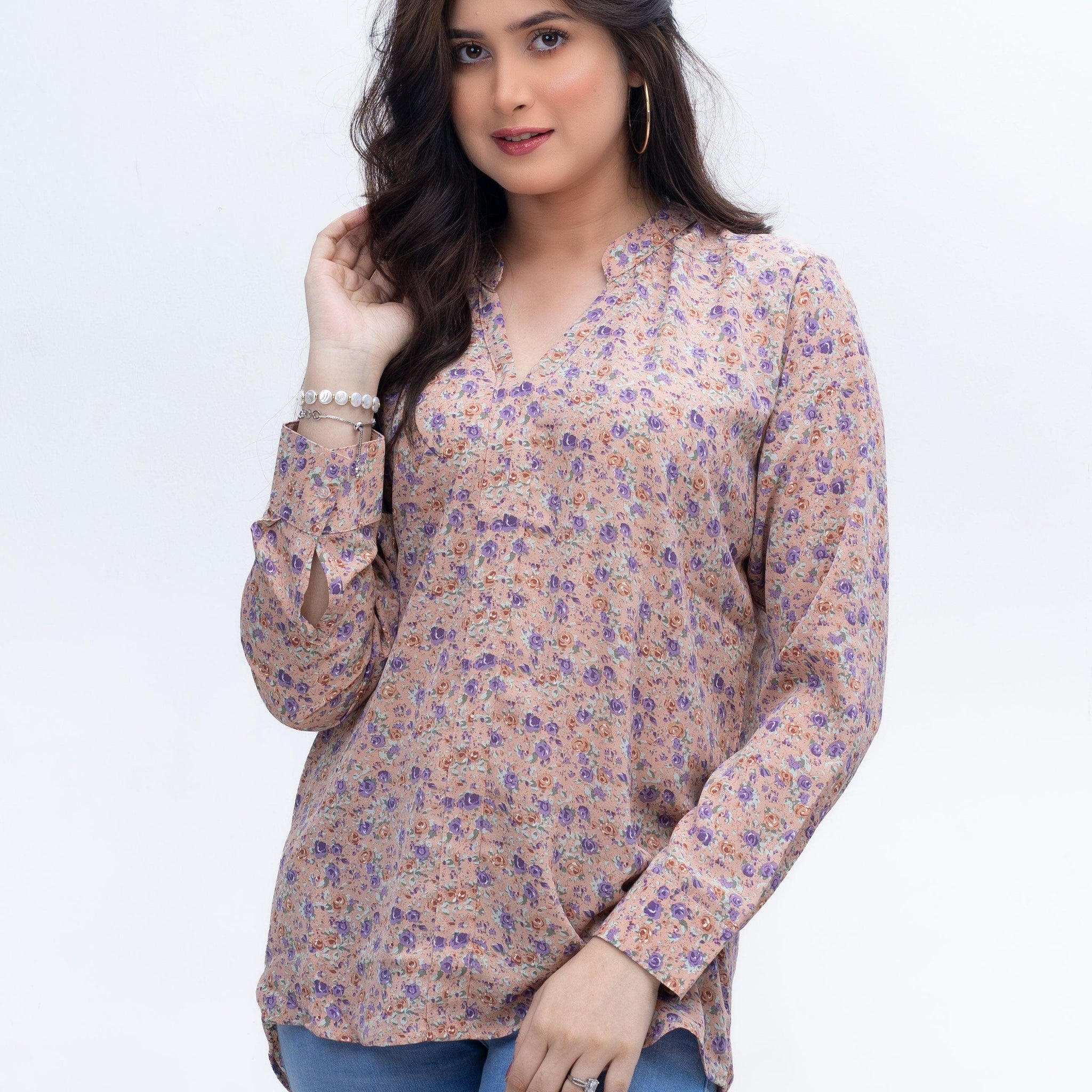 Double Georgette floral print v-neck tops
