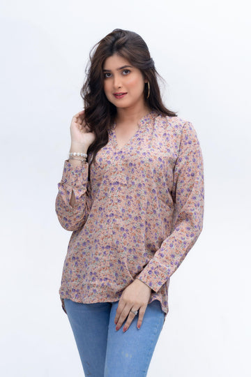 Double Georgette floral print v-neck tops