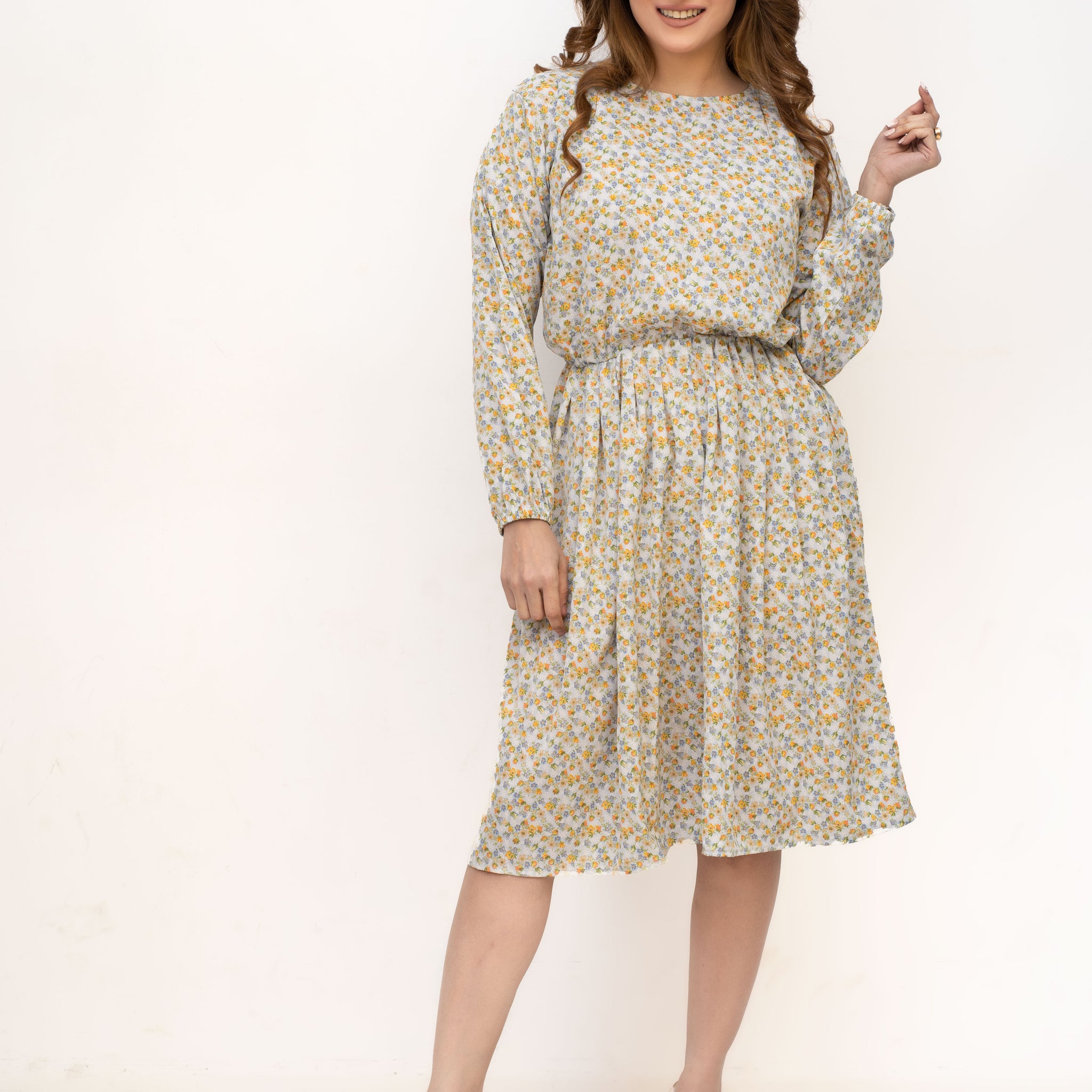 Blossom Breeze Full Sleeve Midi Dress