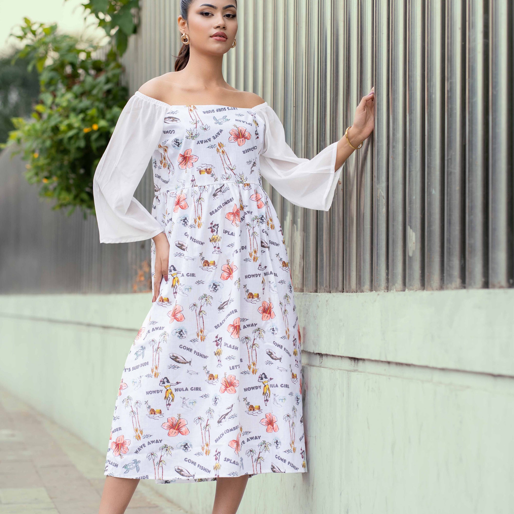 Tropical Whisper Off-Shoulder Dress